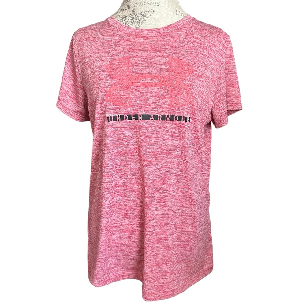 Under Armour Size Large pink heathered heatgear loose dry fit top